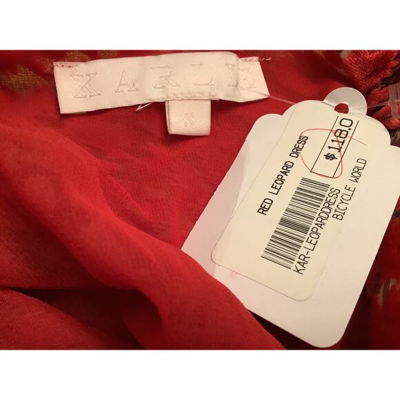 KARLIE RED LEOPARD LINED VELVET BURN OUT V NECK TUNIC TOP S NWT - Picture 6 of 7